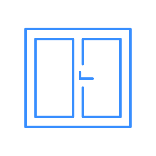 Blue outline of a double-pane window with a handle.