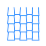 Blue, abstract overlapping shapes resembling a tiled roof pattern.