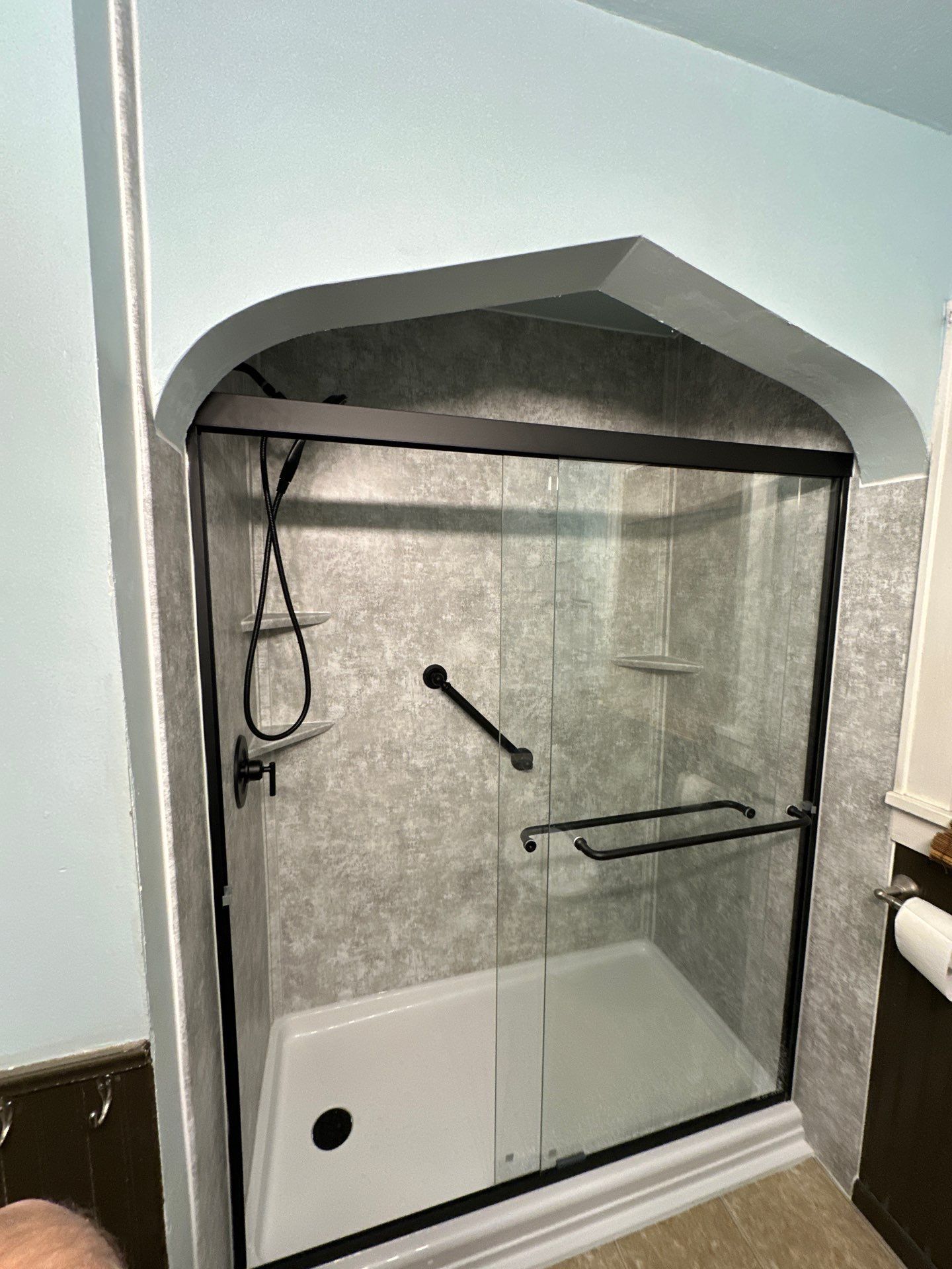 Complete bathroom remodel in Pekin, IL that shows updated shower.