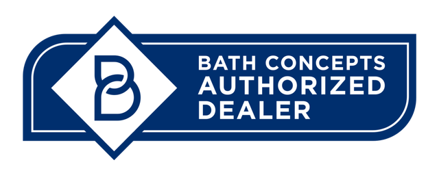Bath Concepts authorized dealer logo in blue and white with stylized B emblem