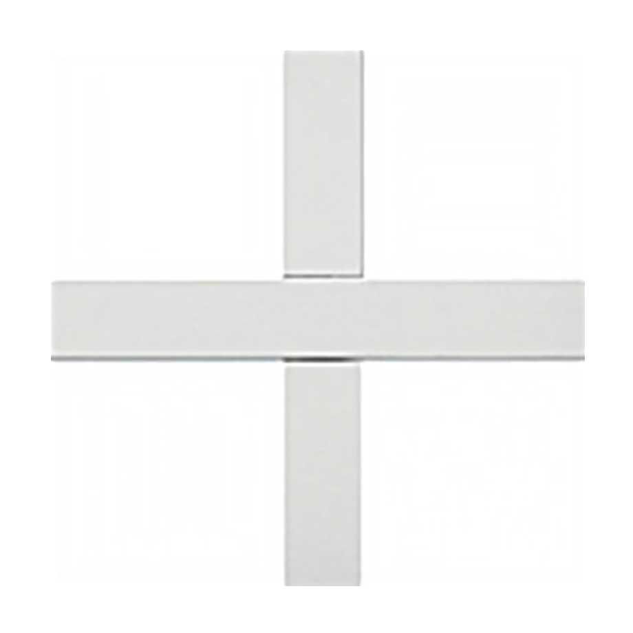White plus sign shape, composed of two intersecting rectangular bars.