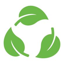 Three green leaves are arranged in a circle on a white background.