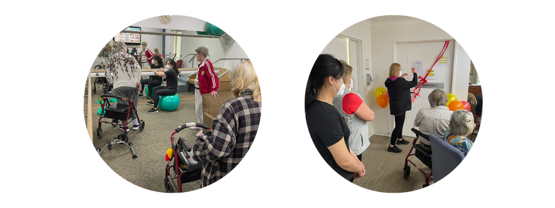A group of people are playing with balloons in a room.