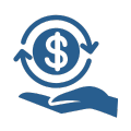 A hand is holding a dollar sign with two arrows around it.