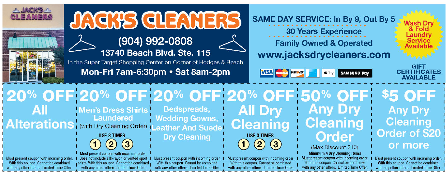 Coupon - Jacksonville, FL - Jack's Cleaners Coupon - Jacksonville, FL - Jack's Cleaners