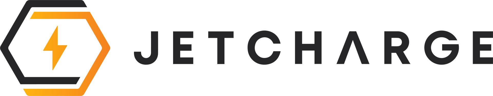 A logo for jetcharge with a lightning bolt in a hexagon.