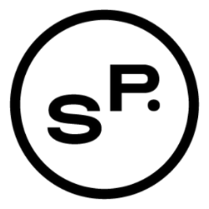 A black and white logo with the letter sp in a circle.