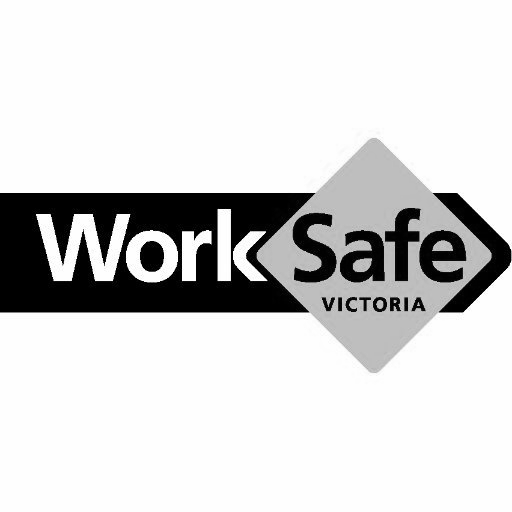 A black and white logo for work safe victoria.
