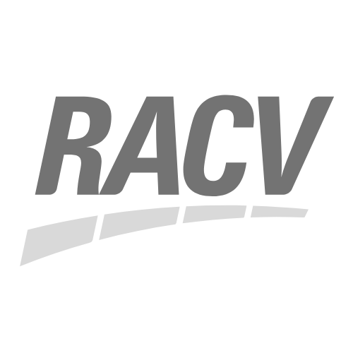 A black and white logo for racv on a white background.