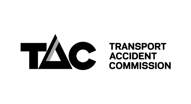 The logo for the transport accident commission is black and white.
