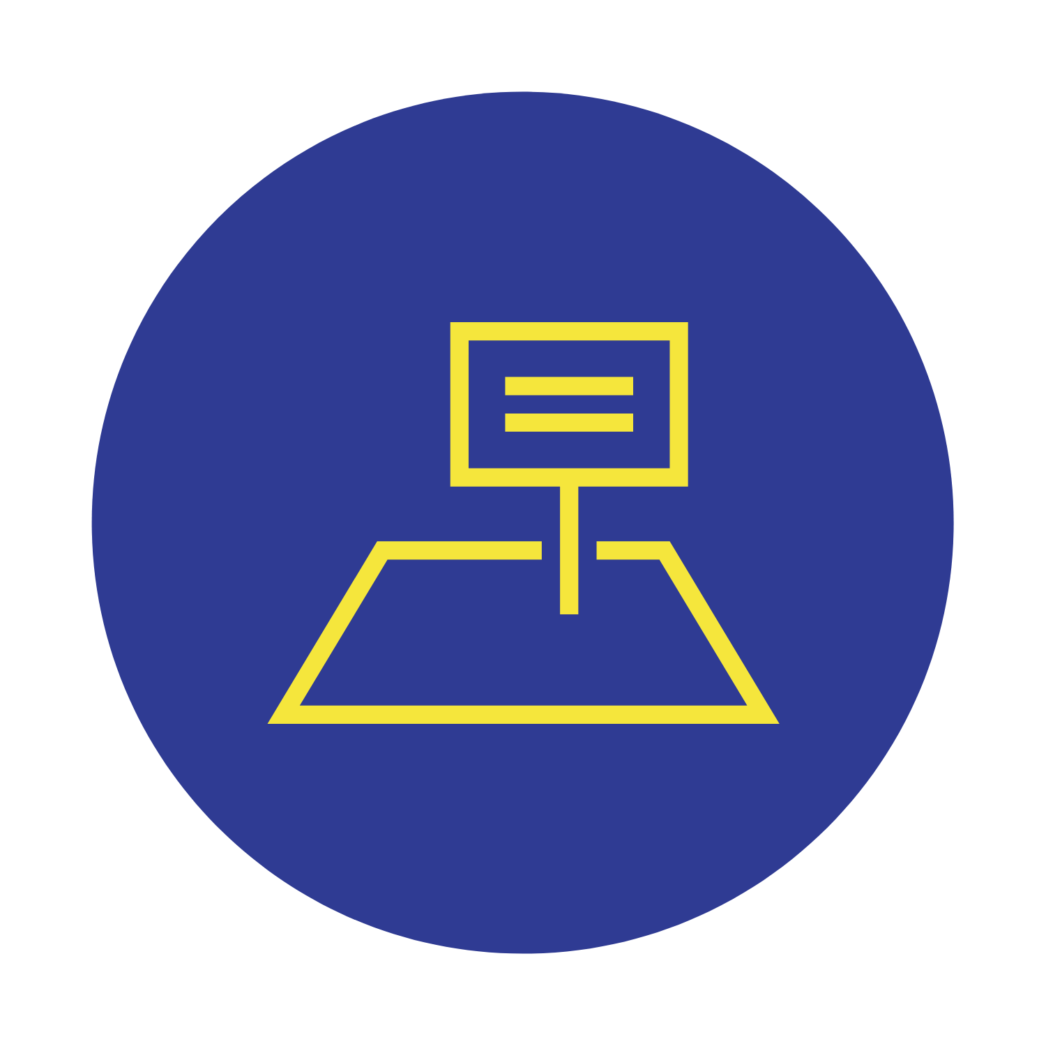 A blue circle with a yellow icon in it
