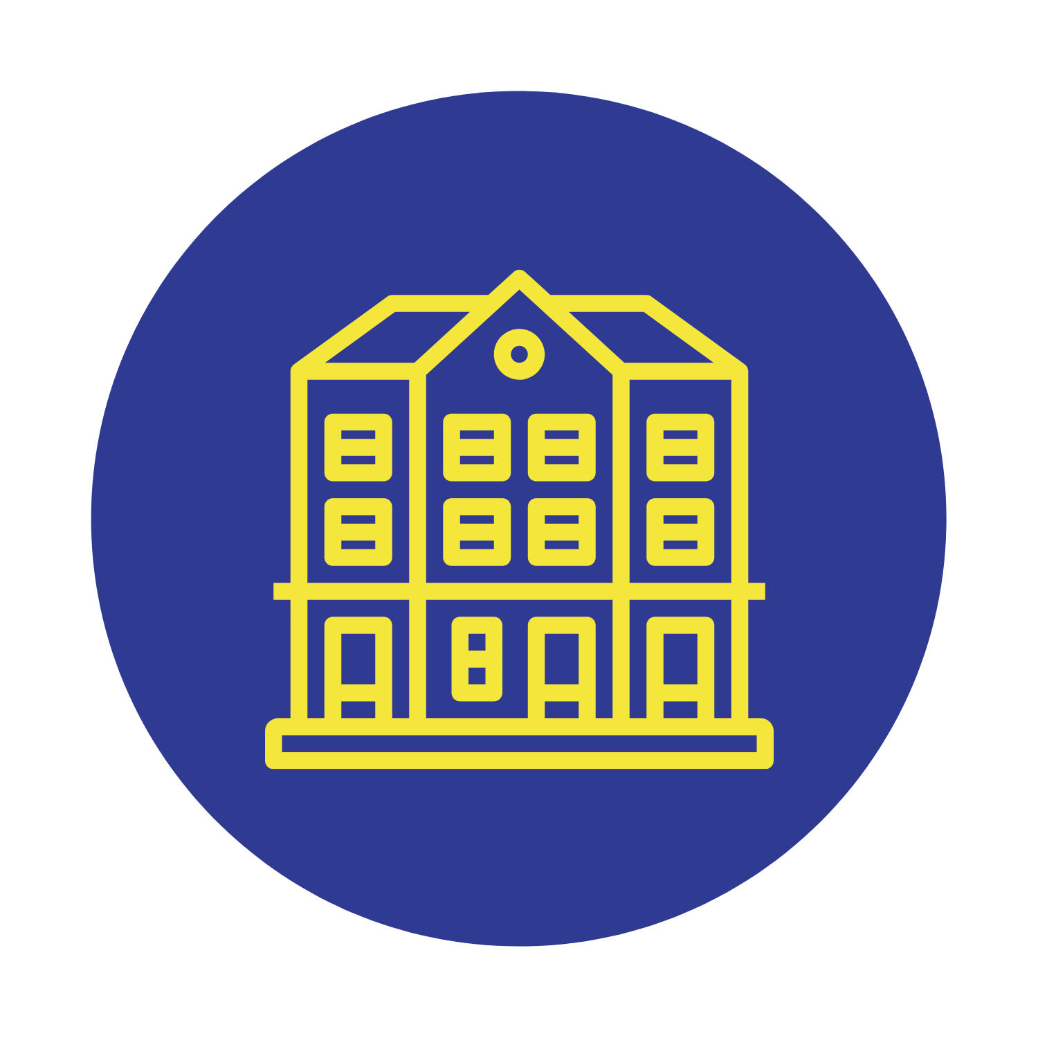 An icon of a house in a blue circle.
