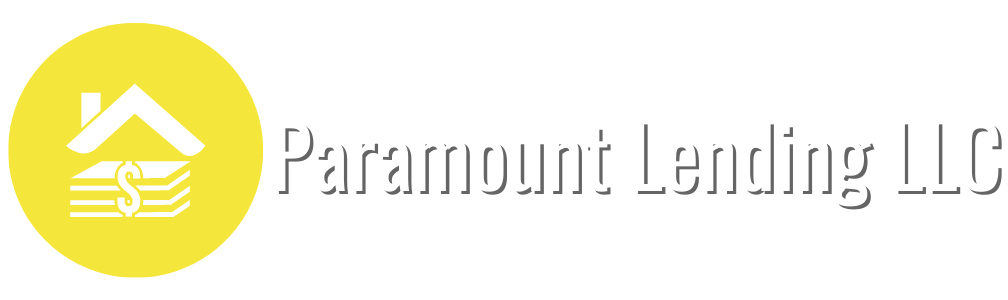 A logo for paramount lending llc with a house and money in a yellow circle.