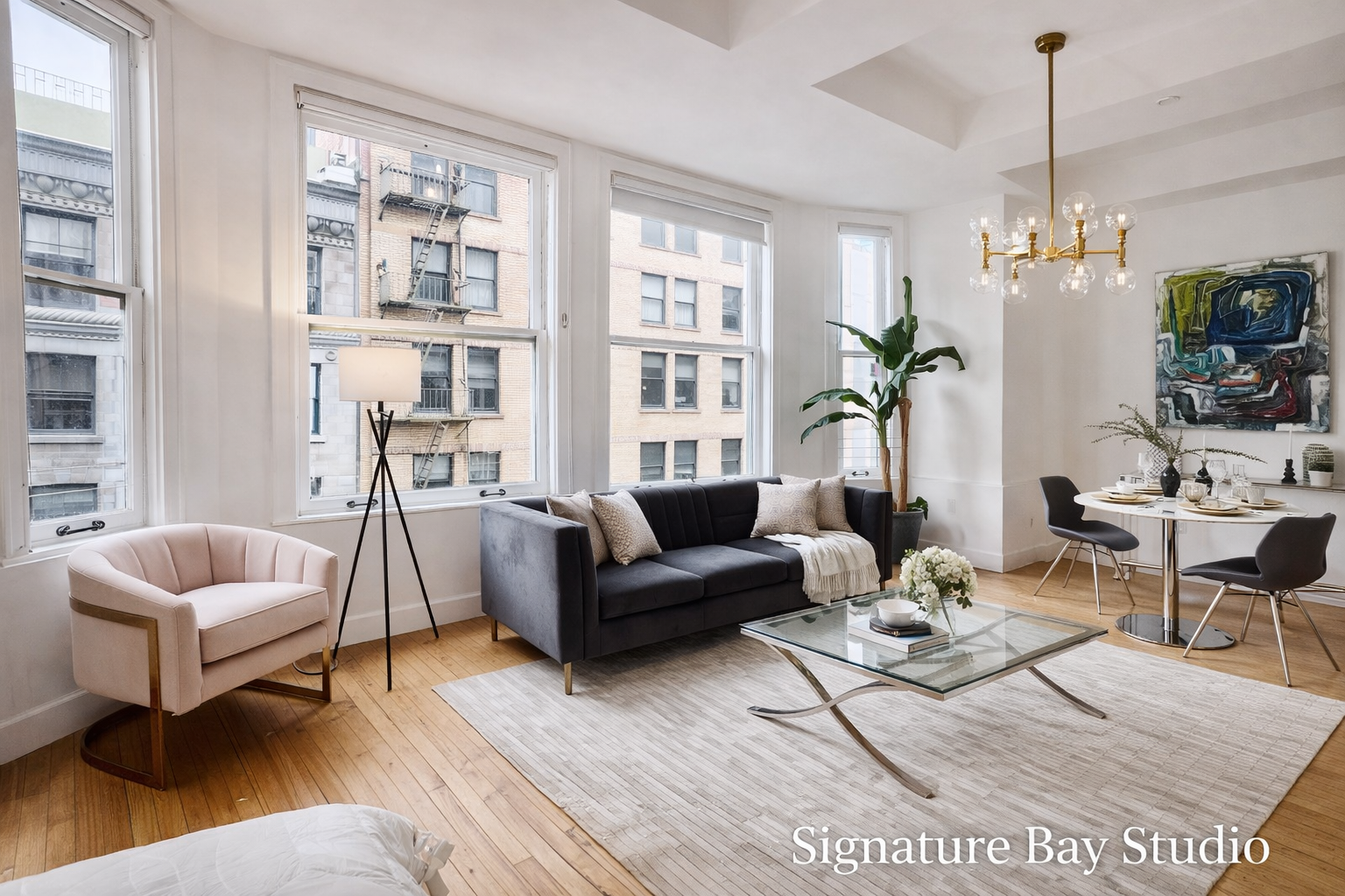 Signature Bay Studio apartment interior at HWH Luxury Living in DTLA