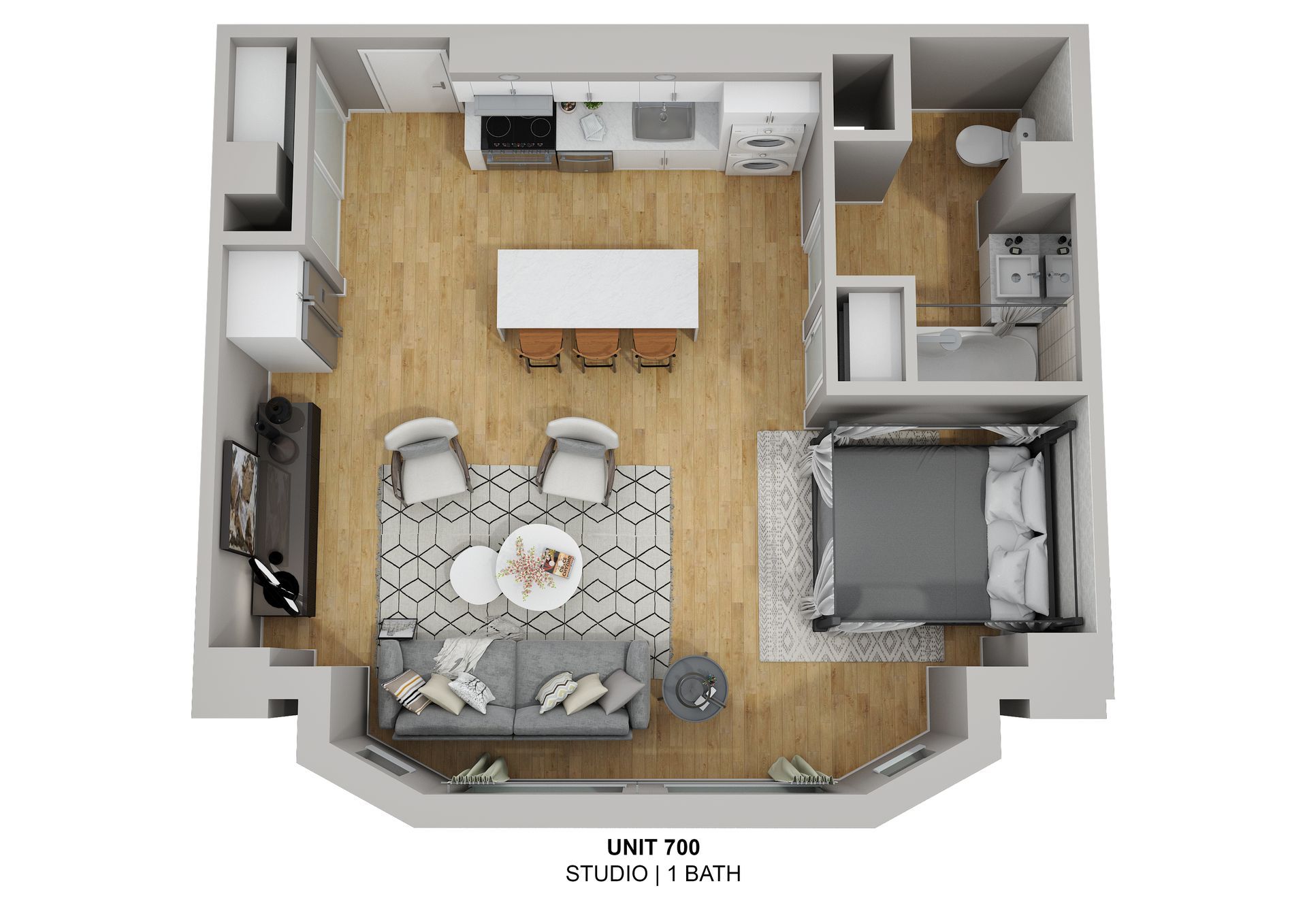 Studio floor plan at HWH Luxury Living in DTLA