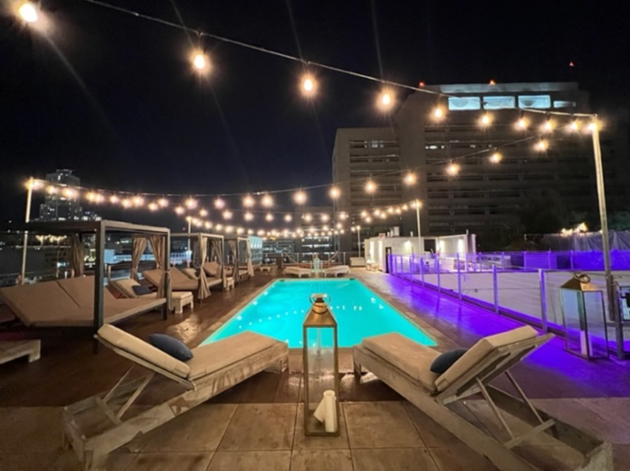 Rooftop pool deck with cabanas at HWH Luxury Living in DTLA