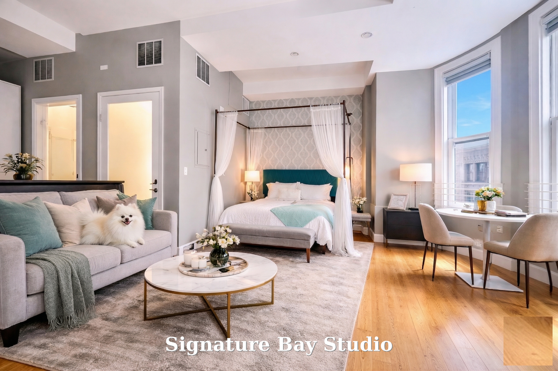 Signature Bay Studio apartment interior at HWH Luxury Living in Downtown Los Angeles