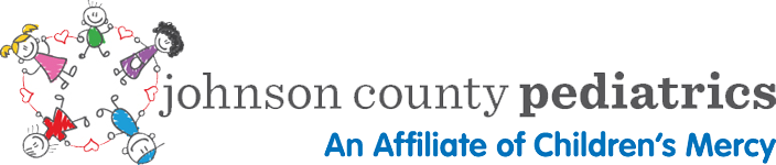 Johnson County Pediatrics logo with colorful child-themed figures and “An Affiliate of Children’s Mercy” text