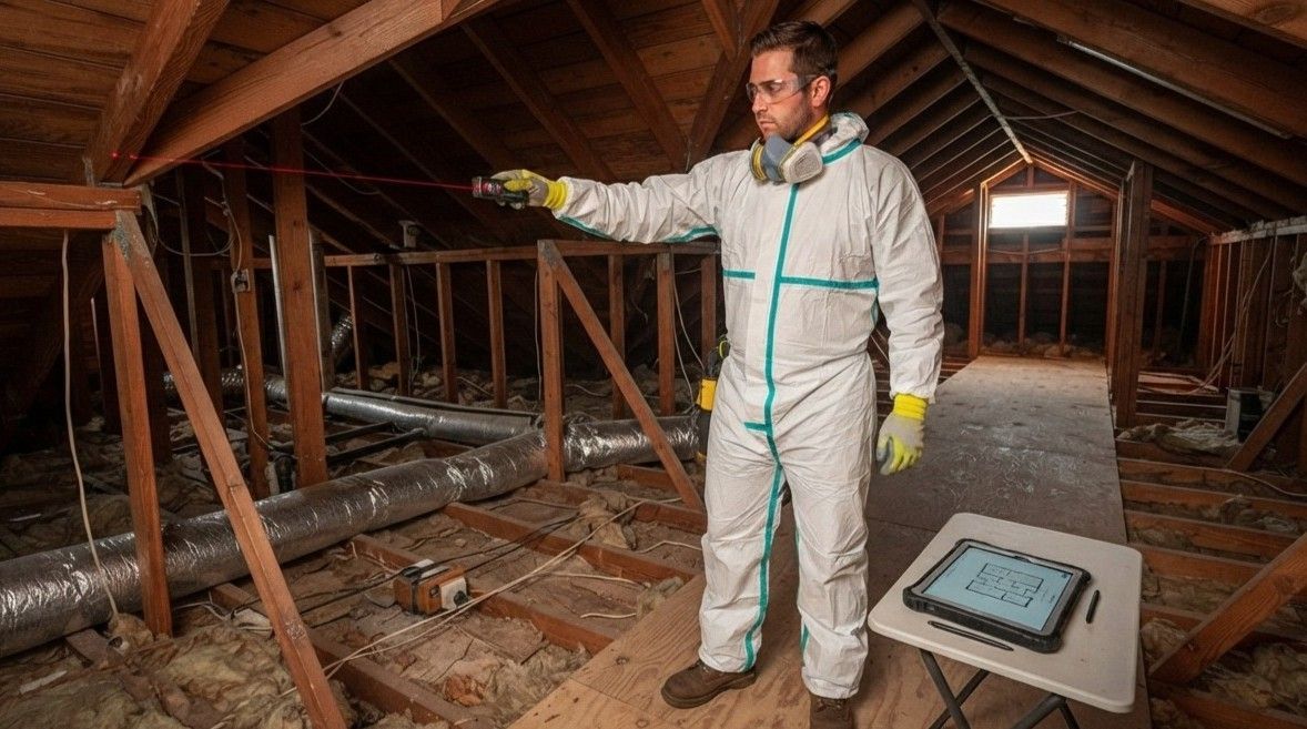 Spray foam insulation installed along residential roof framing