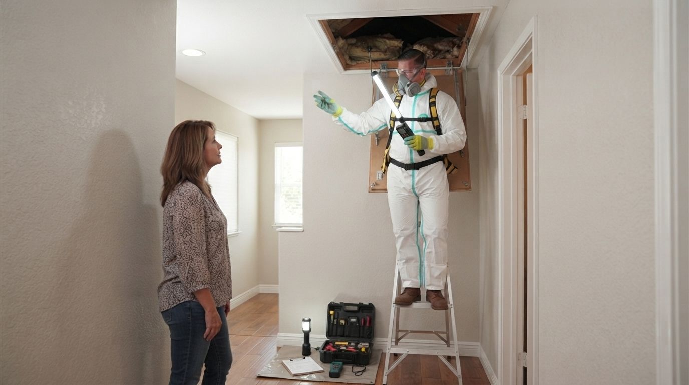 Homeowner discussing insulation needs with a professional technician