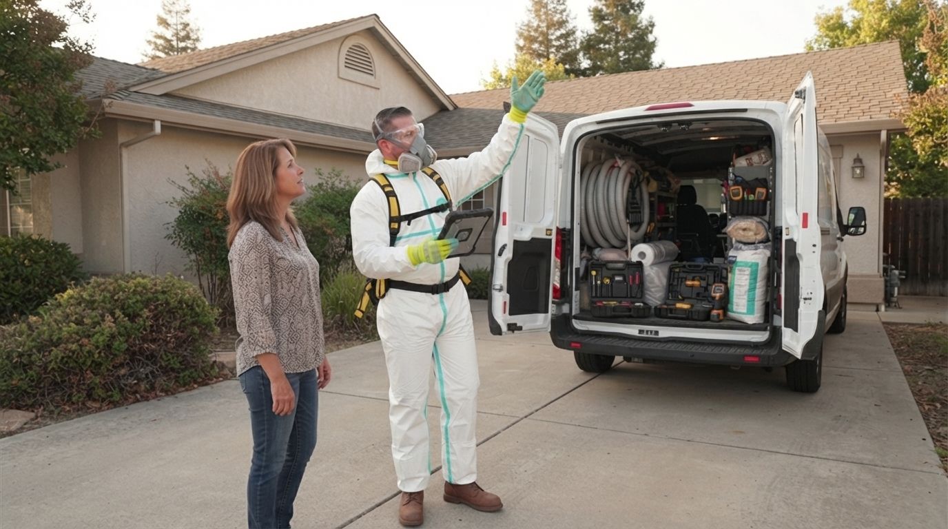 Insulation contractor discussing a residential project with a homeowner