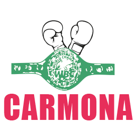 Logo de Carmona Boxing Club, es un cintur&oacute;n de campeonato de boxeo verde, guantes blancos encima y texto "CARMONA"
