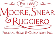 Moore, Snear & Ruggiero Funeral Home & Crematory logo in red with “Est. 1888” text