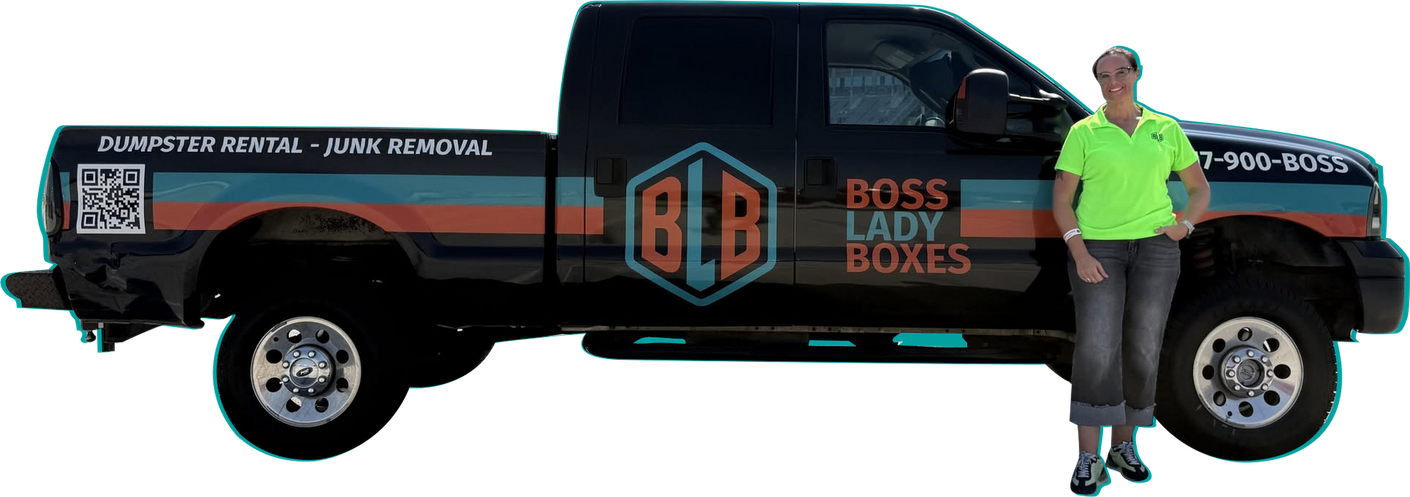 Boss Lady Boxes Dumpster Rental and Junk Removal truck