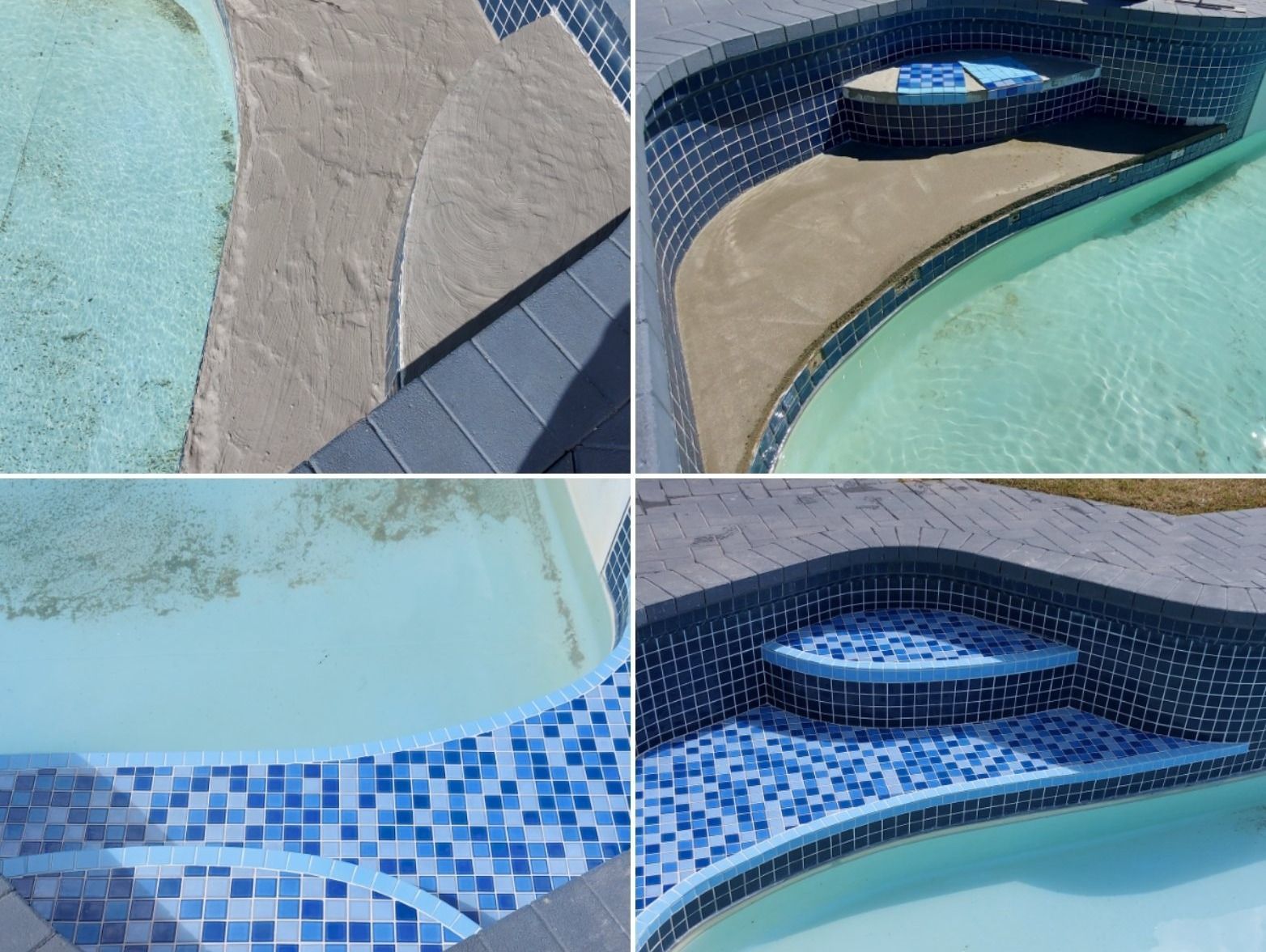 A Collage Of Four Pictures Of A Swimming Pool Before And After Being Cleaned — Aquatic Pool & Spa Services In Yeppoon, QLD