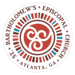 Bartow’s Episcopal Church circular logo in red and white, with Atlanta, GA text around the edge