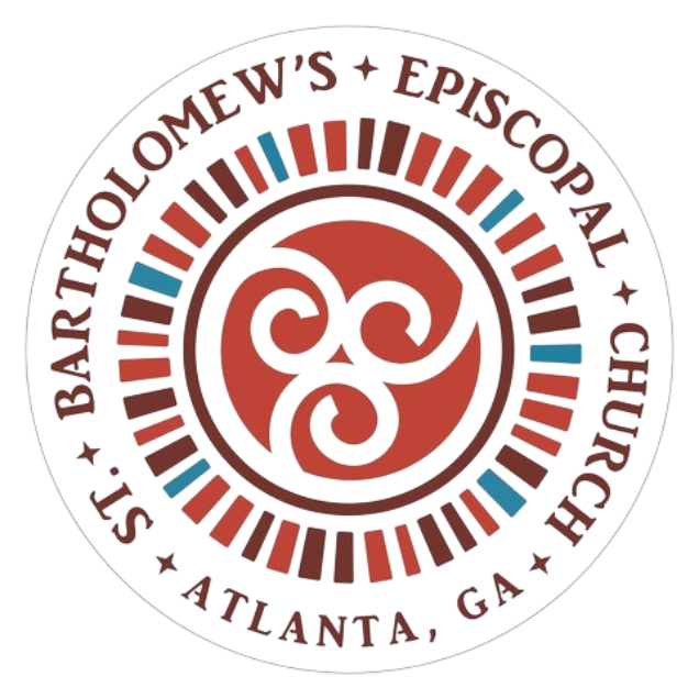 Bartow’s Episcopal Church circular logo in red and white, with Atlanta, GA text around the edge