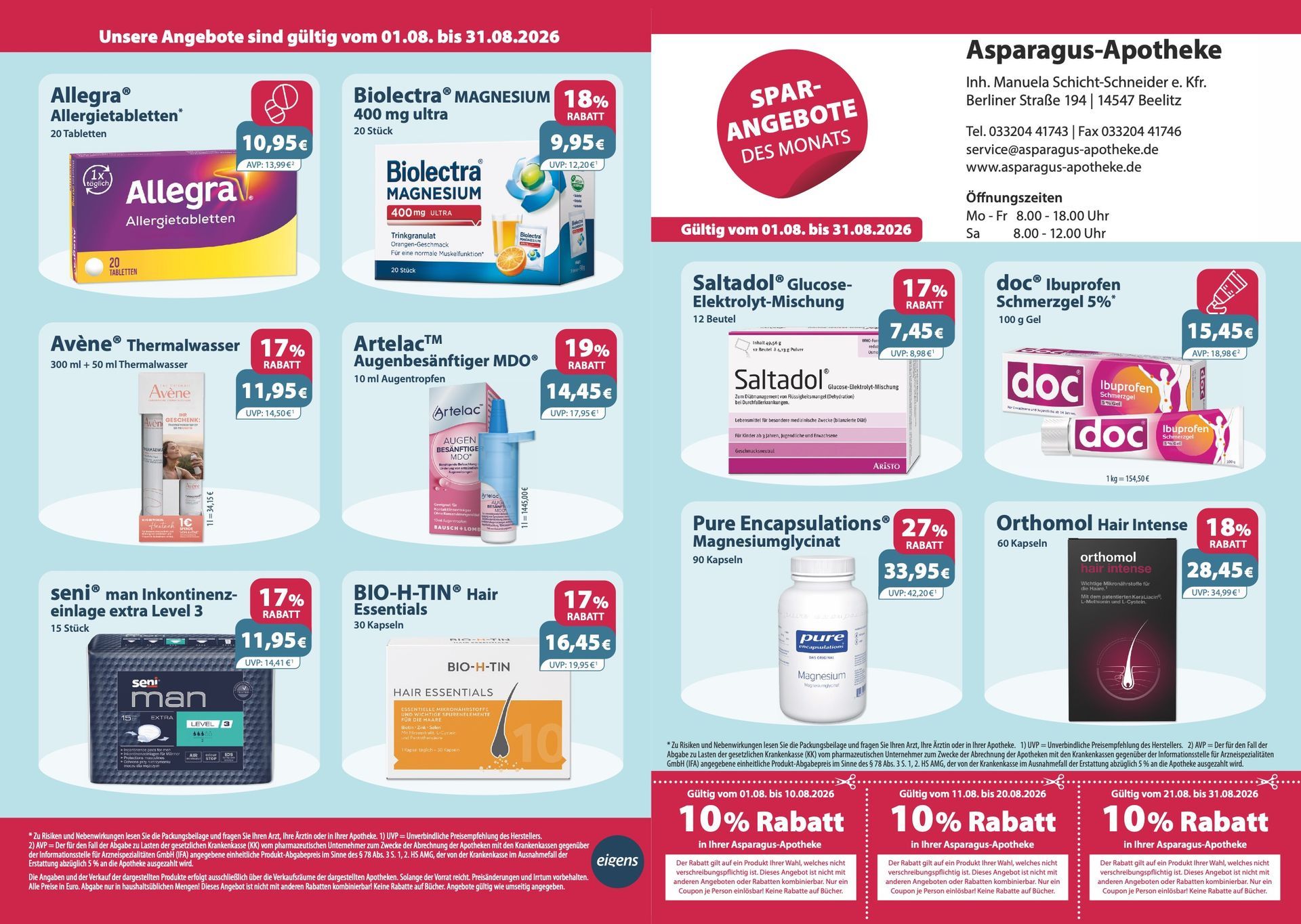 Ein Flyer für eine Apotheke mit 10 % Rabatt