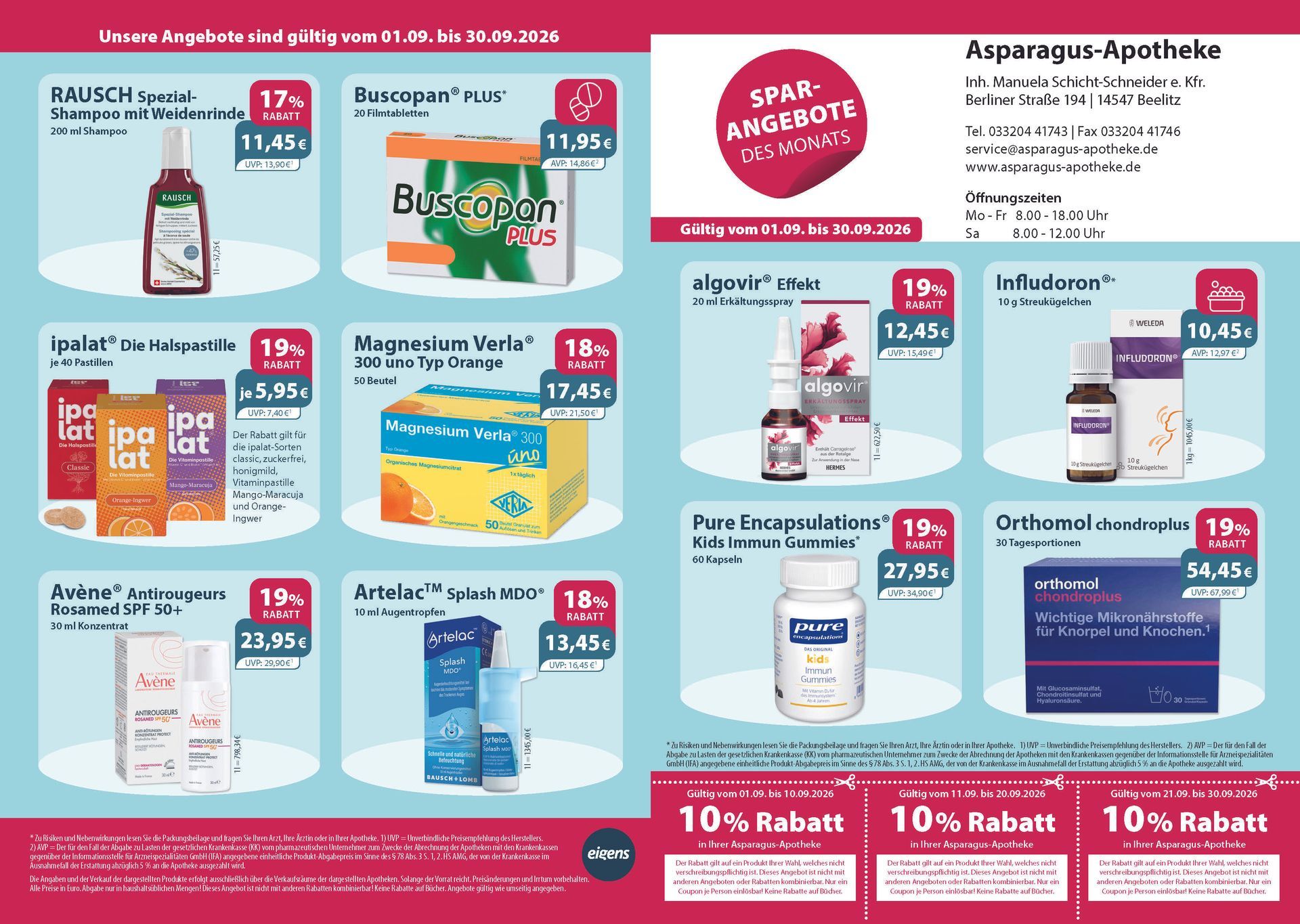 Ein Flyer für eine Apotheke mit 10 % Rabatt