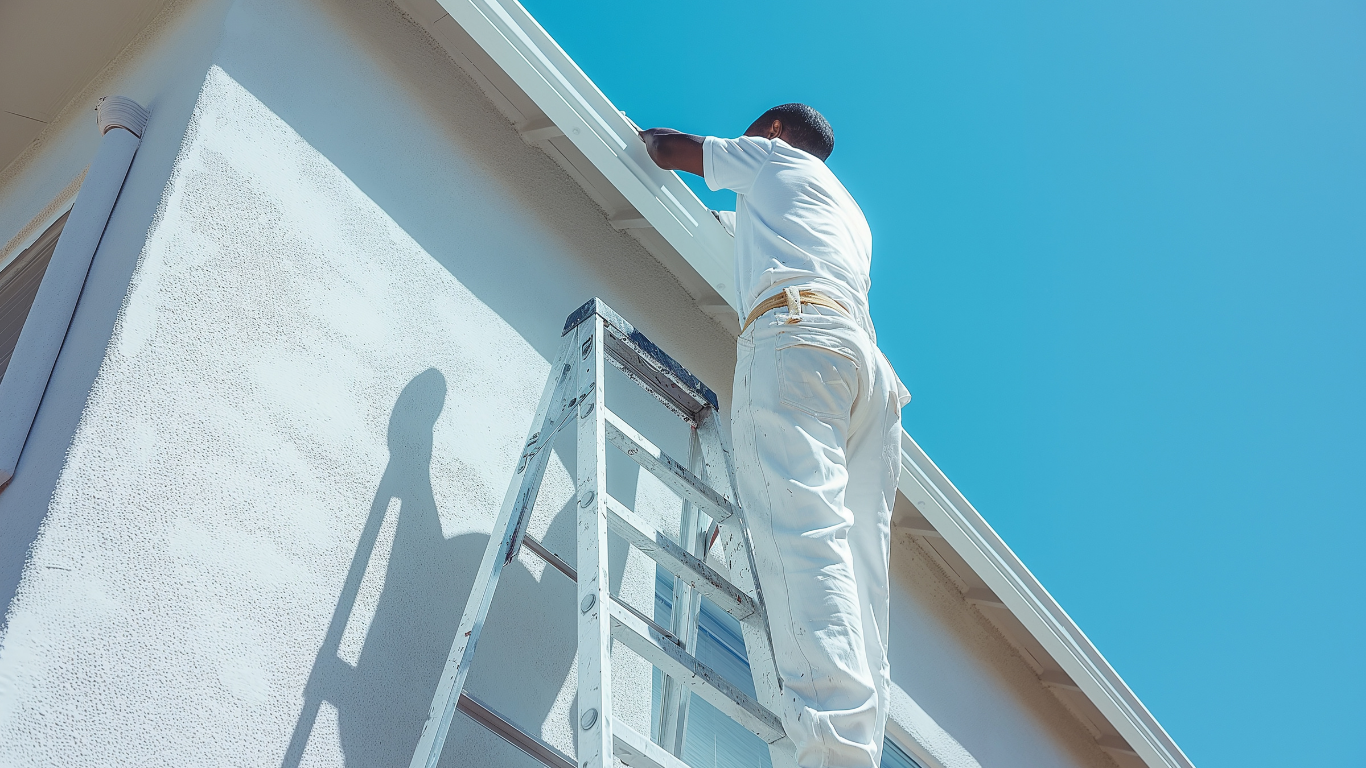 contractor checks gutter flashing.