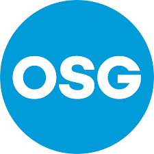 A blue circle with the word osg in white letters