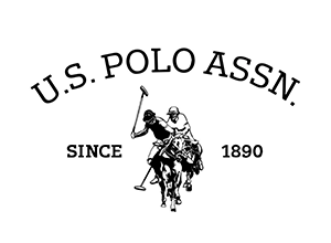 Logo della US Polo Assn.: giocatori di polo a cavallo, nome del marchio in alto, 