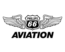 A black and white logo for phillips 66 aviation with wings.