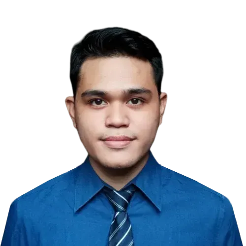 Man wearing a blue dress shirt and striped tie, smiling slightly. White background.