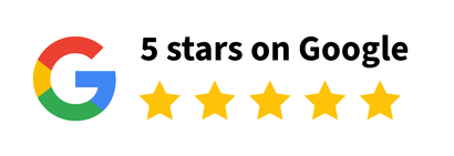 Google logo, 5 stars rating.