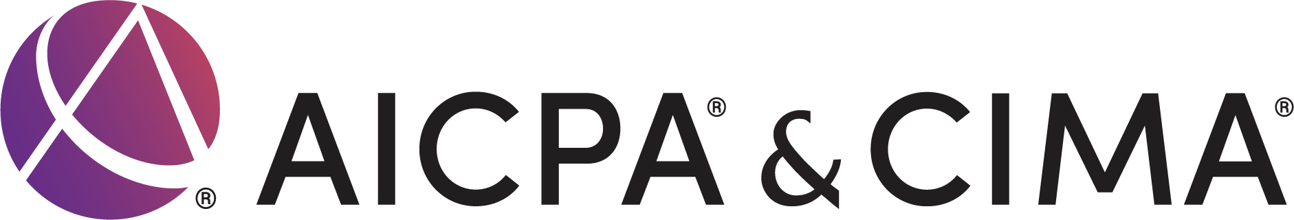 AICPA & CIMA logo with a purple and white spherical design.
