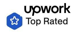 Upwork Top Rated badge with a blue hexagon and star icon.