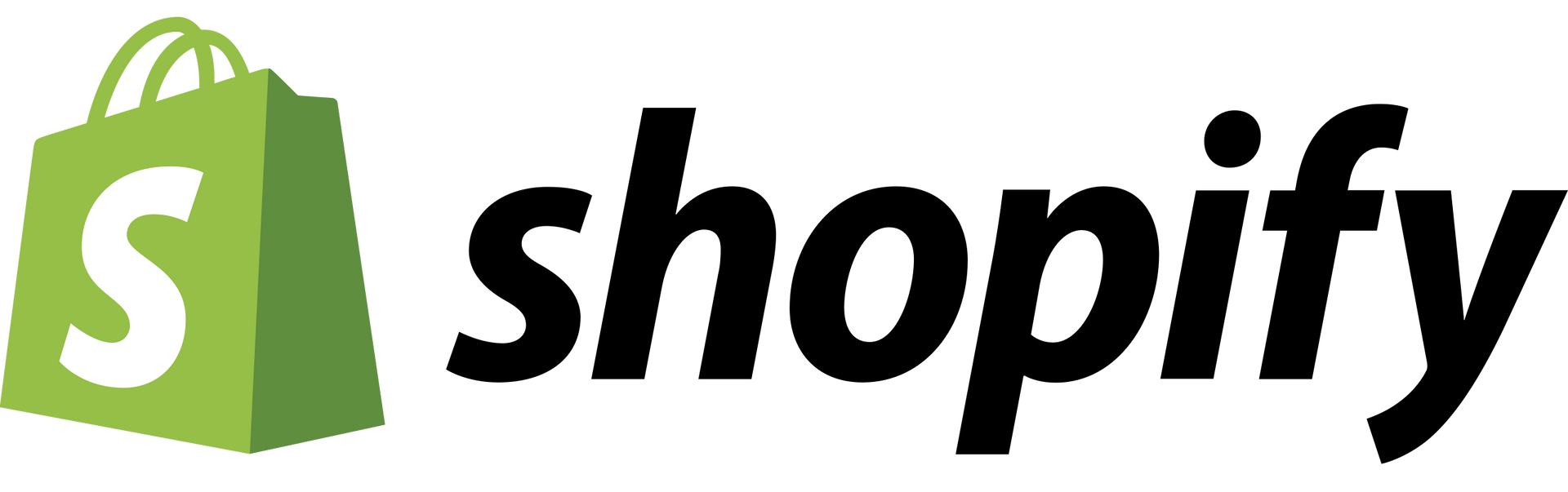Shopify logo featuring a green shopping bag with a white 