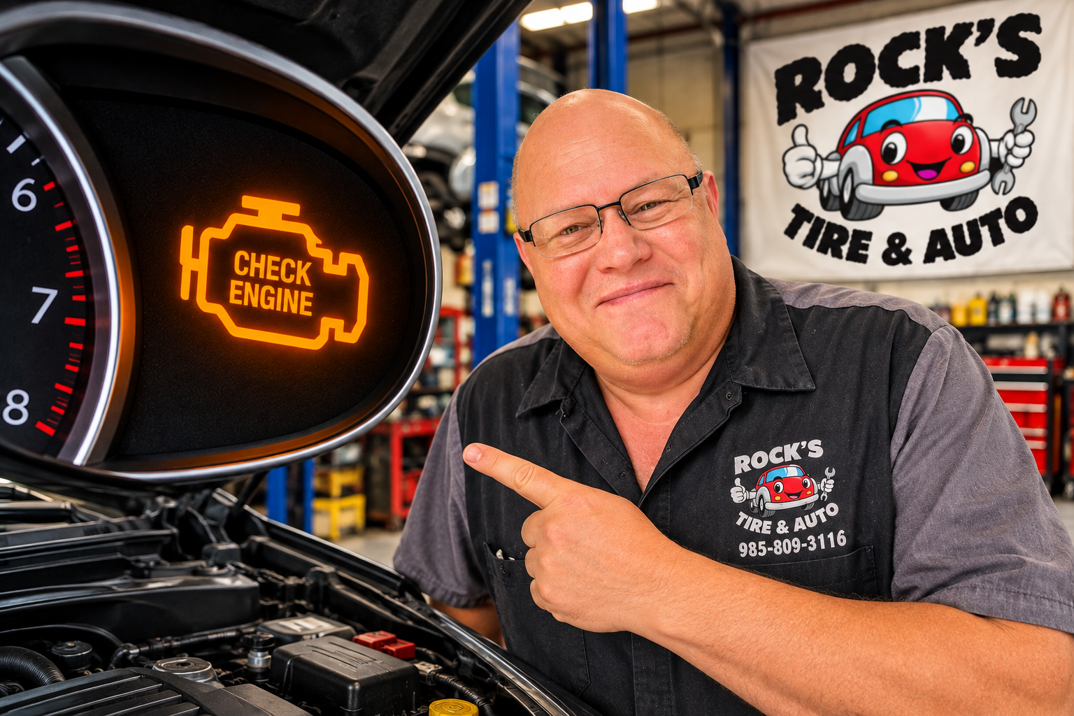 Check engine light diagnosis at Rock's Tire & Auto in Covington Louisiana