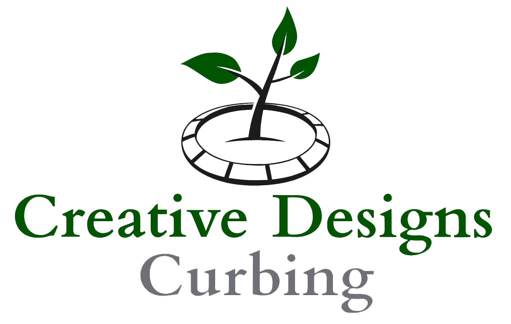 Logo for Creative Designs Curbing featuring a plant sprouting from a circular design, with text below.