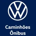 Volkswagen logo over the text "Caminh&otilde;es &Ocirc;nibus" in white on a blue background.