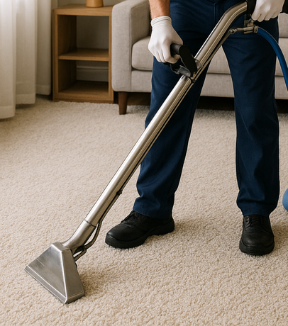 Blue vacuum cleaner cleaning a white fluffy rug in a living room setting. Blue vacuum cleaner cleaning a white fluffy rug in a living room setting.