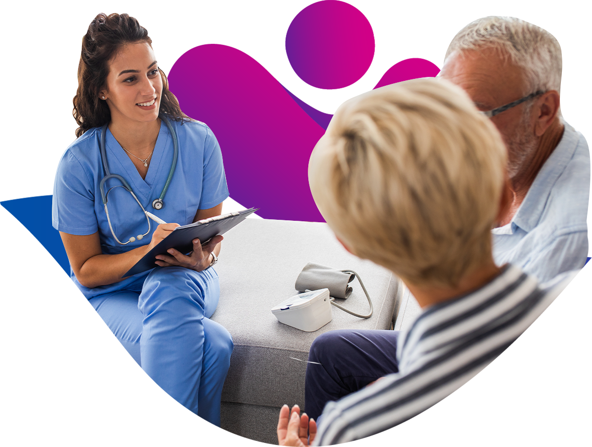 nurse conducting assessment on couple 