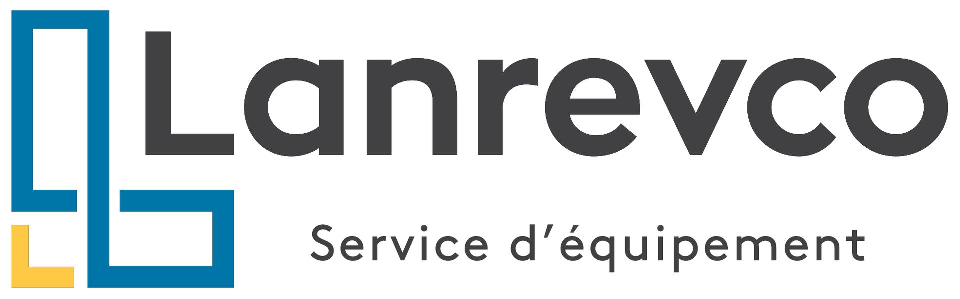 Un logo bleu et jaune pour lanrevco service d'équipement