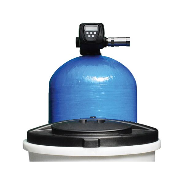 A blue cylinder with a digital display on top of it