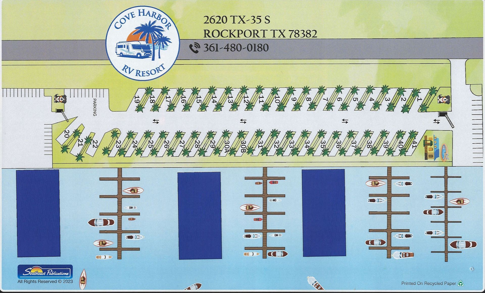 A map of a marina in rockport texas